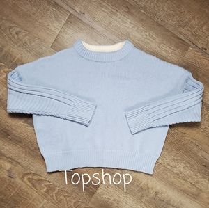 TOPSHOP CREW NECK LIGHT BLUE CROP SWEATER, MEDIUM